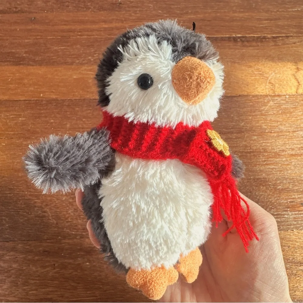 Cute Penguin Plush Toy Red Scarf Stuffed Animal Soft Kawaii Winter Gift New
